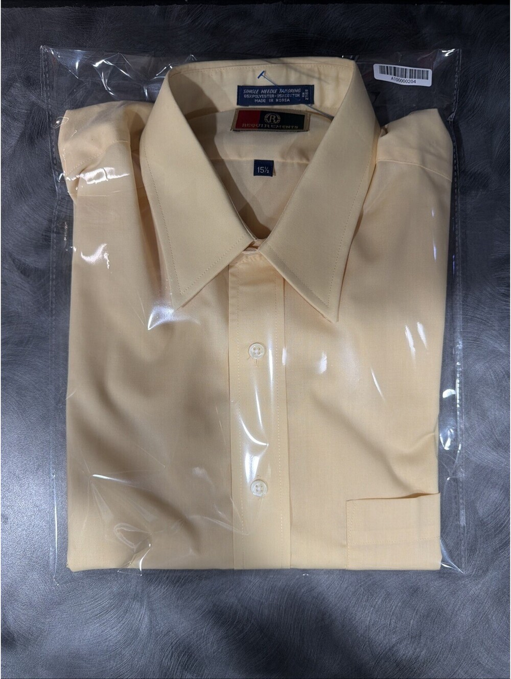 REQUIREMENTS VTG Yellow Single Needle Short Sleeve Button Dress Shirt Sz 15.5
